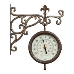 Buitenklok York - Klok Met Thermometer - 25x28.5cm - Brons/Wit