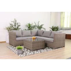 Canada Loungeset Met Salontafel - Wicker Set - Beige