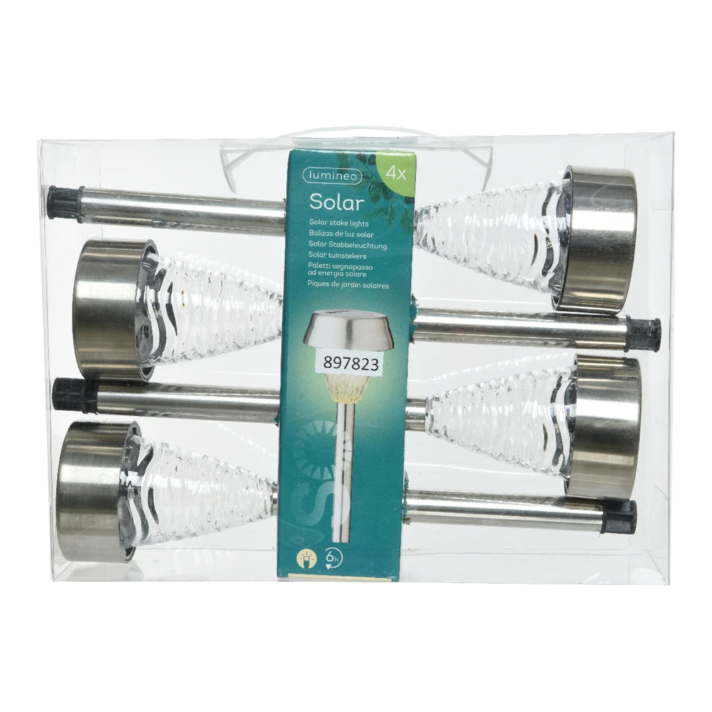 Lumineo LED Solar Tuinlamp - RVS - D7 X H27cm - 4st. 3 Lumineo LED Solar Tuinlamp - RVS - D7 X H27cm - 4st.