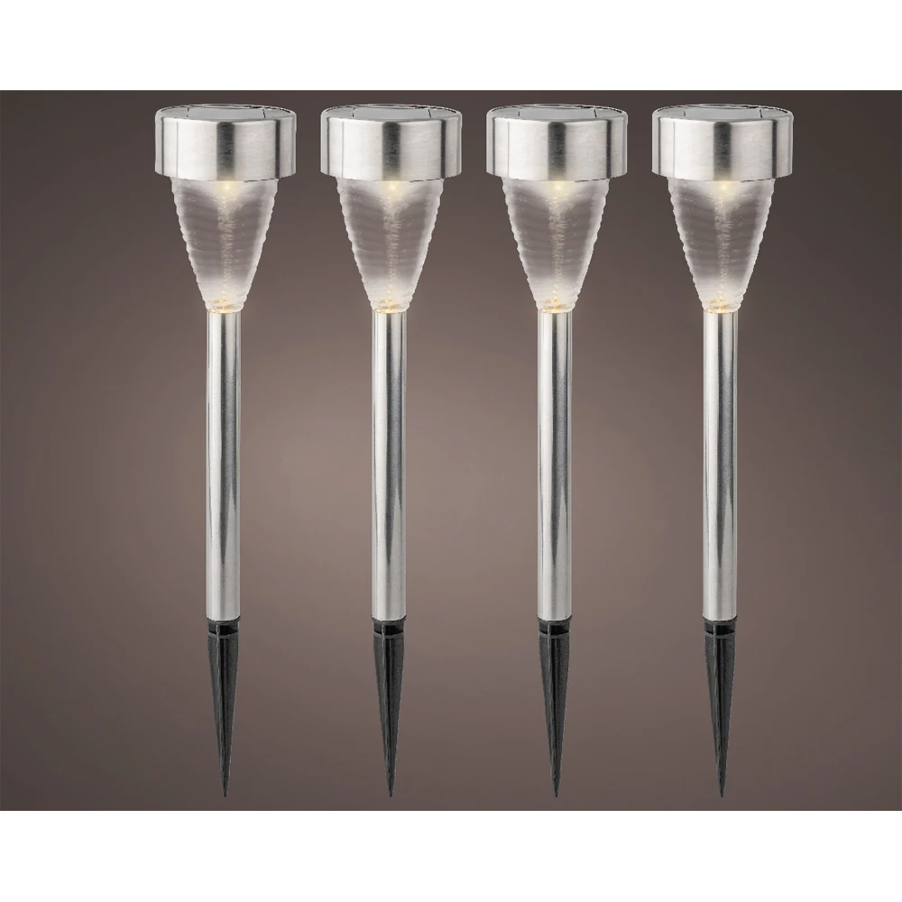 Lumineo LED Solar Tuinlamp - RVS - D7 X H27cm - 4st. 4 Lumineo LED Solar Tuinlamp - RVS - D7 X H27cm - 4st. - Afbeelding 2