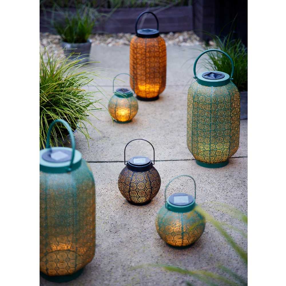 Lumineo Solar Lantaarn - LED - D14 X H16cm - Zwart/Goud - Afbeelding 4