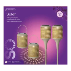 Lumineo Solar Set Met Tuinlamp En Lantaarn - LED - D10.5 X H80cm - Naturel - 4st.